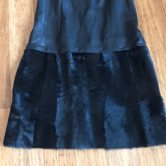 Theory Leather & Fur Black Mod Dress Size 2 - Picture 5 of 8